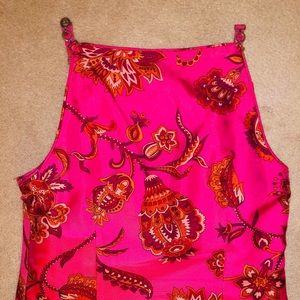 Pink print mini dress with chain shoulder detail